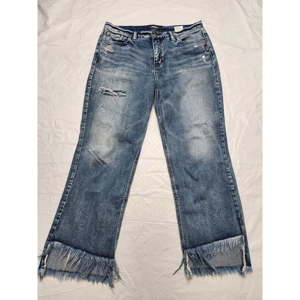 Silver Jeans Co Vintage Ankle Straight Jeans Womens 30 Blue Distressed Fringe